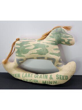 VTG Rocking Horse Plush Green Lake Grain & Seed Spicer Stuffed Soft Toy 15"X12"